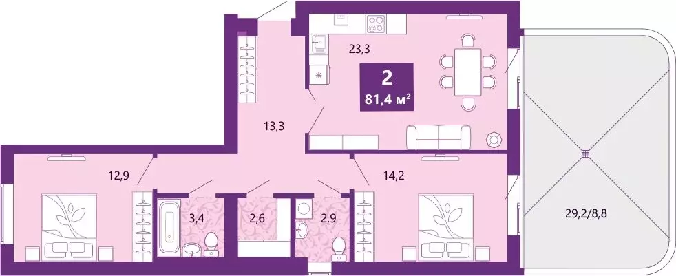 2-комнатная квартира: Калининград, Ключевая улица, 27В (81.4 м) - Фото 0