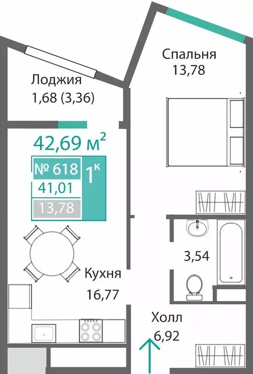 1-к кв. Крым, Симферополь Барбарис жилой комплекс (42.69 м) - Фото 0