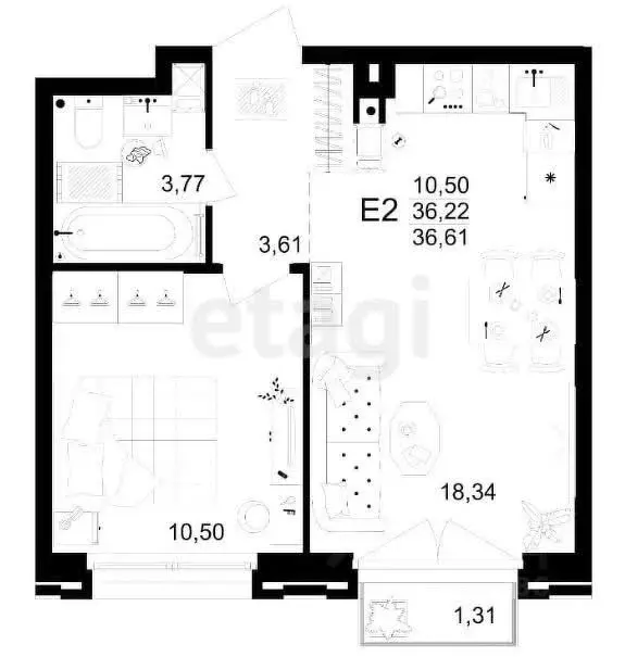 2-к кв. Тульская область, Тула Путейская ул., 23 (37.53 м) - Фото 1