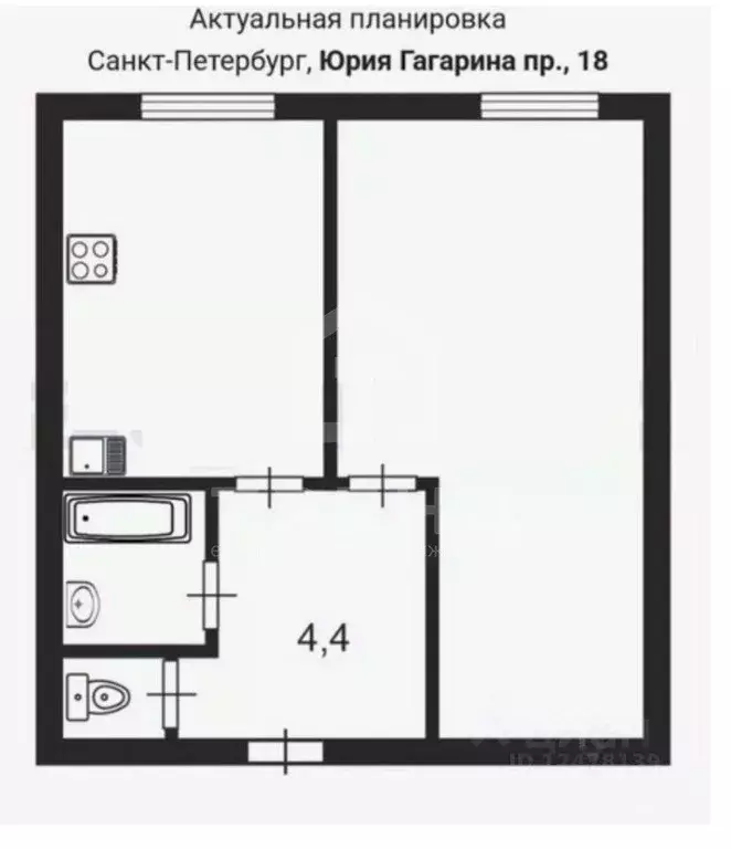 1-к кв. Санкт-Петербург просп. Юрия Гагарина, 18к1 (31.1 м) - Фото 2