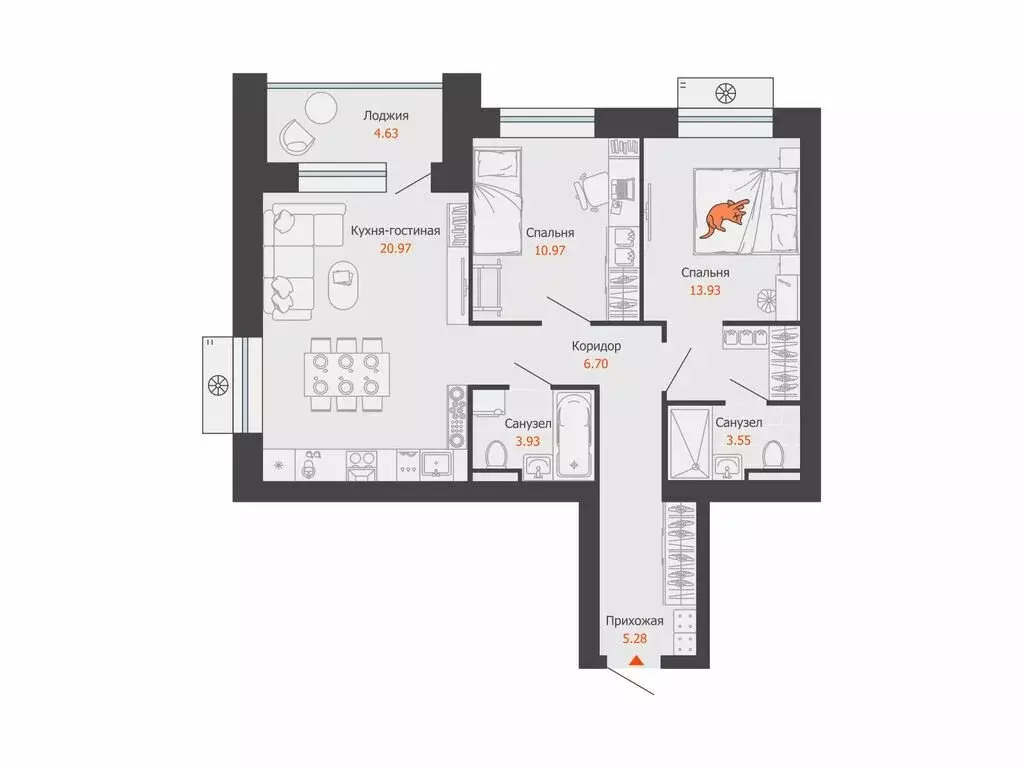 2-комнатная квартира: Киров, микрорайон Новый (68 м) - Фото 1