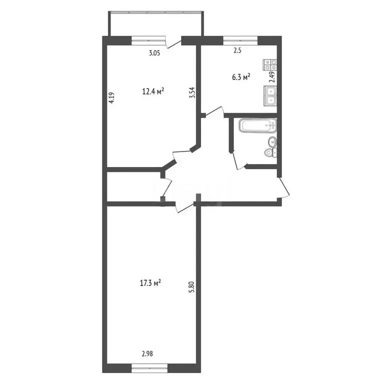 2-комнатная квартира: Омск, улица Лукашевича, 15Г (48 м) - Фото 1