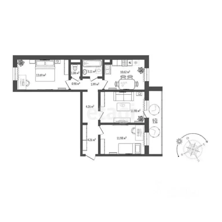 3-к кв. Тюменская область, Тюмень ул. Алматинская, 12 (67.1 м) - Фото 2