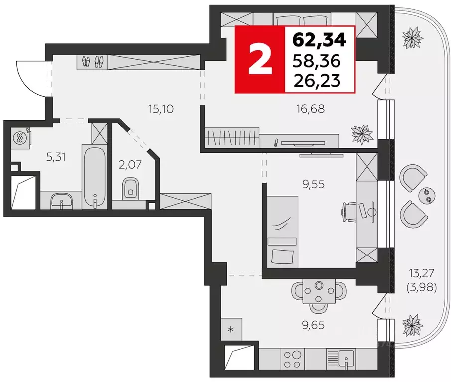 2-к кв. Ростовская область, Батайск ул. Воровского, 53 (62.34 м) - Фото 1