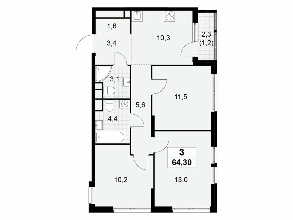 3-комнатная квартира: Москва, Бартеневская улица, 18к1 (64.3 м) - Фото 1