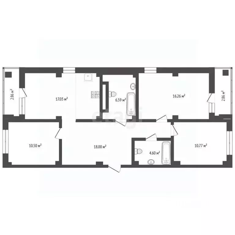 3-к кв. Тюменская область, Тюмень ул. Константина Посьета, 6 (83.7 м) - Фото 2