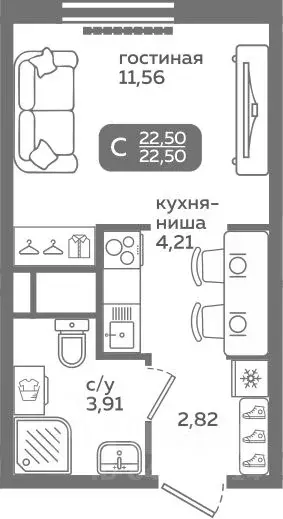 Студия Тюменская область, Тюмень ул. Заполярная, 9/2 (22.5 м) - Фото 0