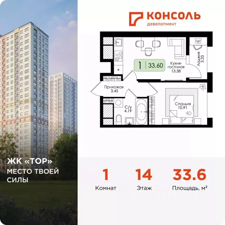 1-к кв. Тульская область, Тула Торховский проезд, 4 (33.6 м) - Фото 1