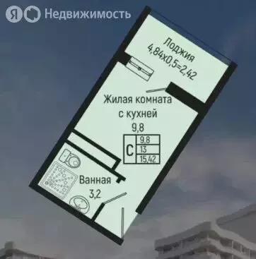 Квартира-студия: село Ольгинка, Солнечная улица, 21 (15.42 м) - Фото 1