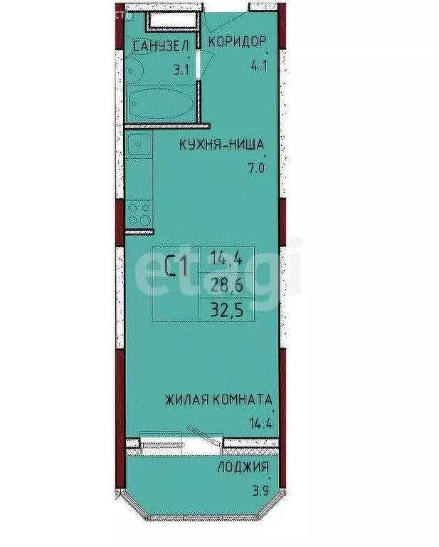 Квартира-студия: Осиновая Гора, улица Аркадия Шипунова, 1 (32.5 м) - Фото 1