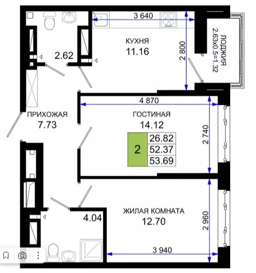2-к кв. Ростовская область, Ростов-на-Дону Элеваторный пер., 6/2с ... - Фото 1