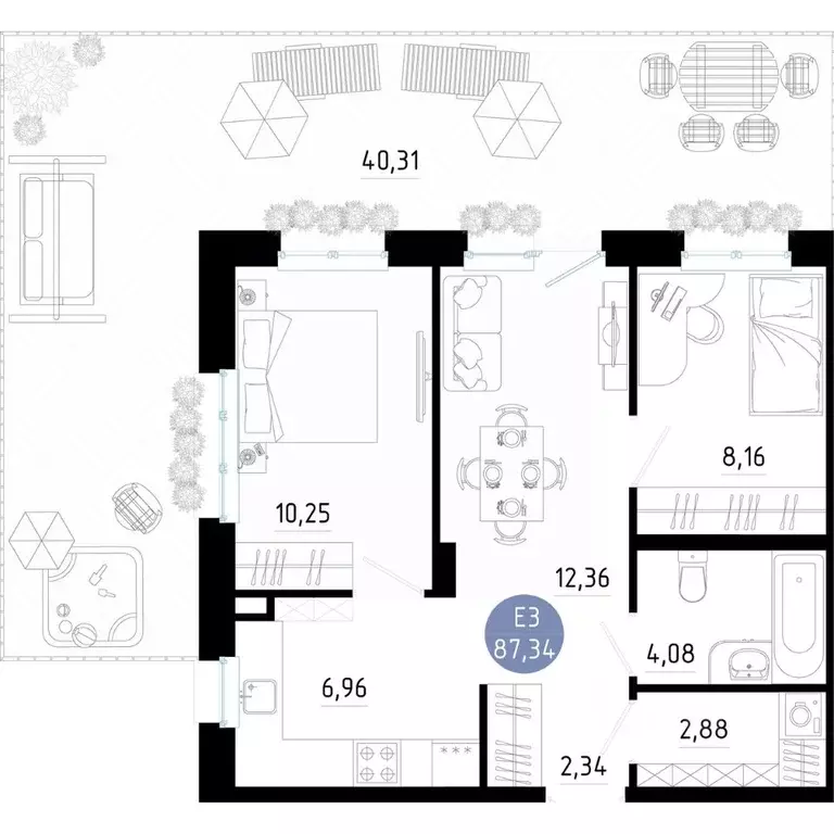2-к кв. Рязанская область, Рязань 9-10-й кв-л,  (87.34 м) - Фото 1