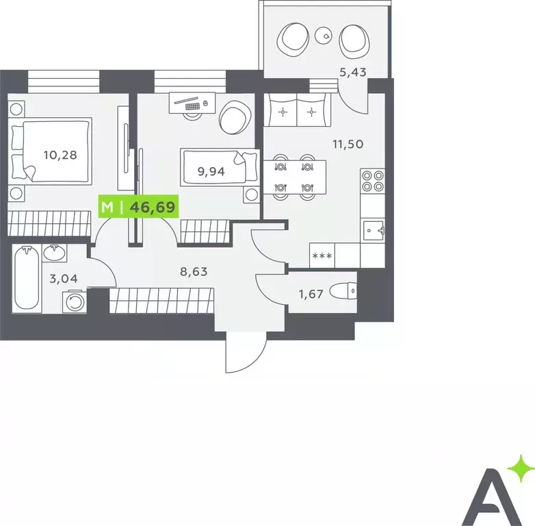 2-к кв. Ленинградская область, Всеволожский район, Заневское городское ... - Фото 1