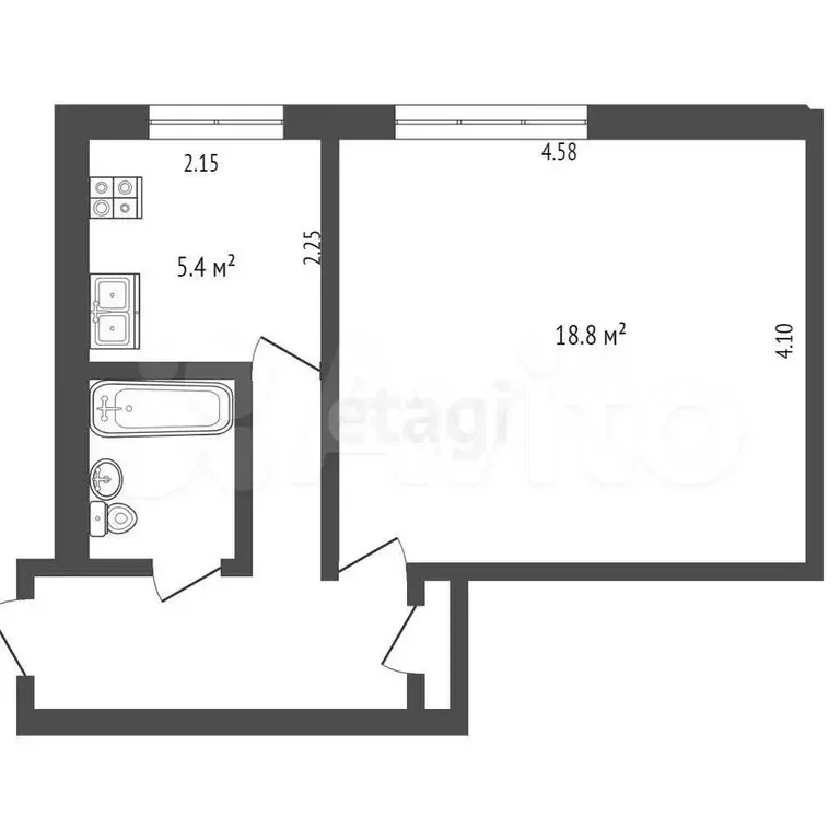 1-к. квартира, 32,8 м, 2/5 эт. - Фото 1