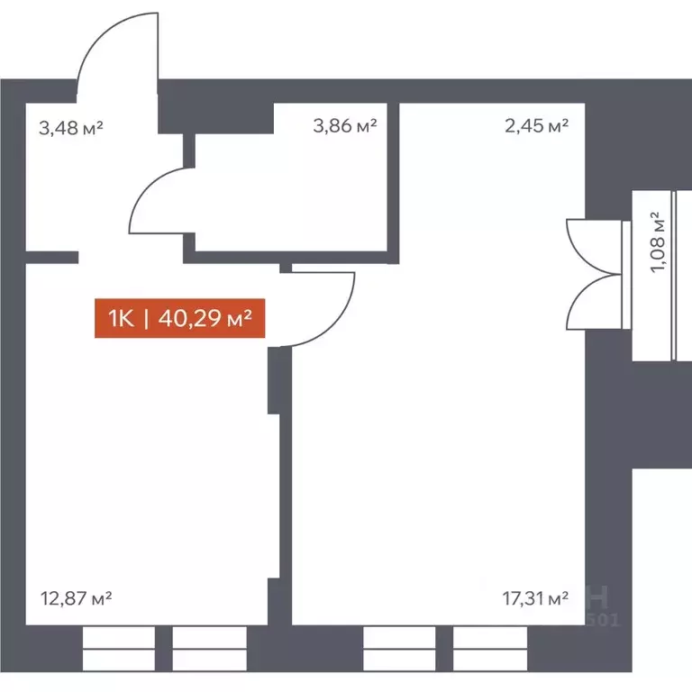 1-к кв. Томская область, Томск Красноармейская ул., 144 (40.29 м) - Фото 1