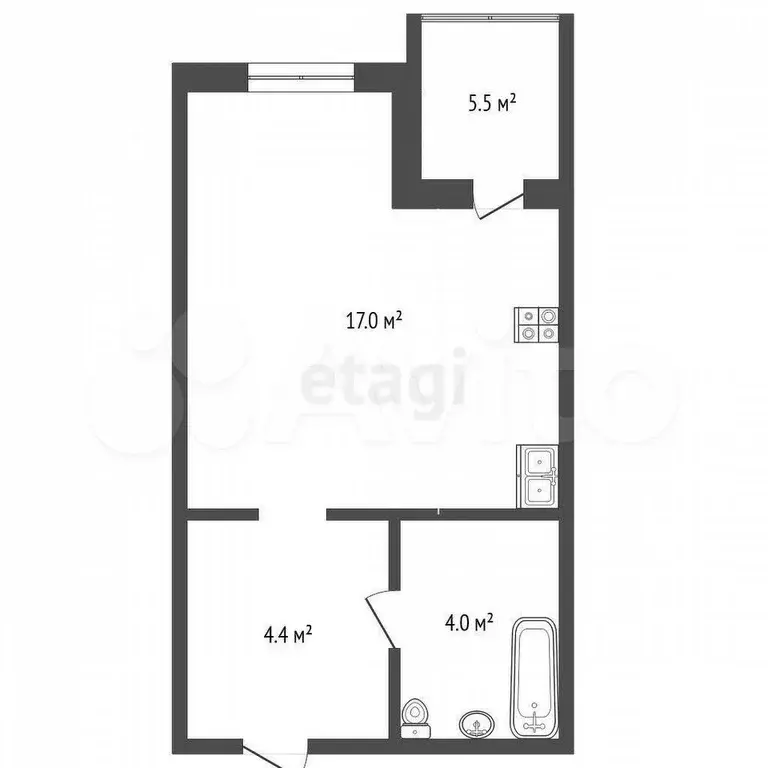 Квартира-студия, 24,7 м, 5/6 эт. - Фото 0