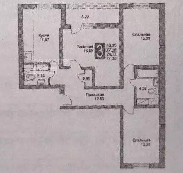 3-к кв. Московская область, Балашиха ул. Дмитриева, 4 (72.3 м) - Фото 2