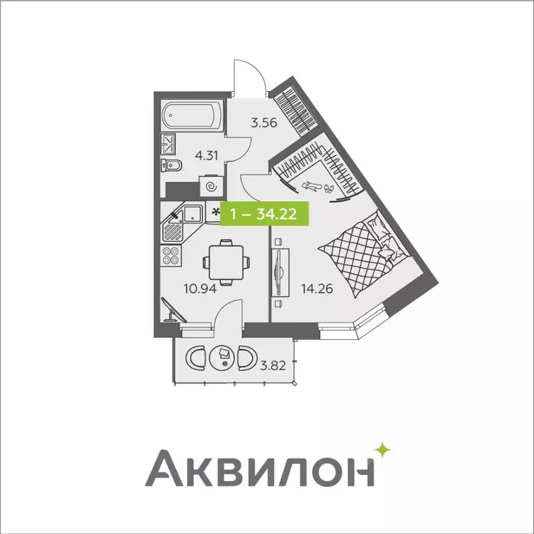 1-к кв. Архангельская область, Архангельск ул. Валявкина, 38 (34.22 м) - Фото 1