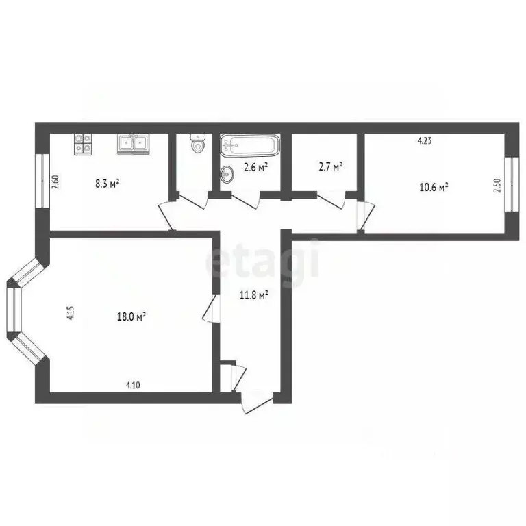 2-к кв. Ямало-Ненецкий АО, Новый Уренгой Юбилейная ул., 1В (55.4 м) - Фото 2