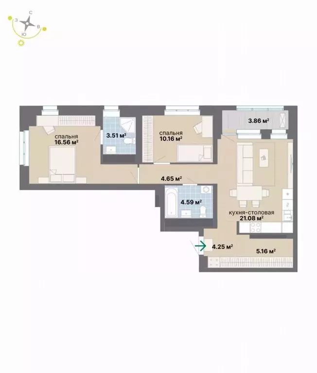 2-к кв. Свердловская область, Екатеринбург ул. Студенческая, 16 (73.82 ... - Фото 0