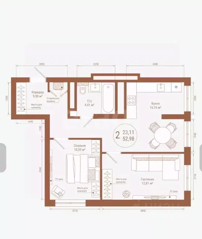 2-к кв. Башкортостан, Уфа ул. Равиля Бикбаева, 1 (52.98 м) - Фото 2