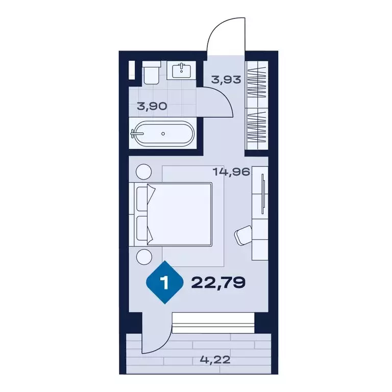 1-комнатная квартира: Сысерть, апарт-отель Панорама (22.79 м) - Фото 1