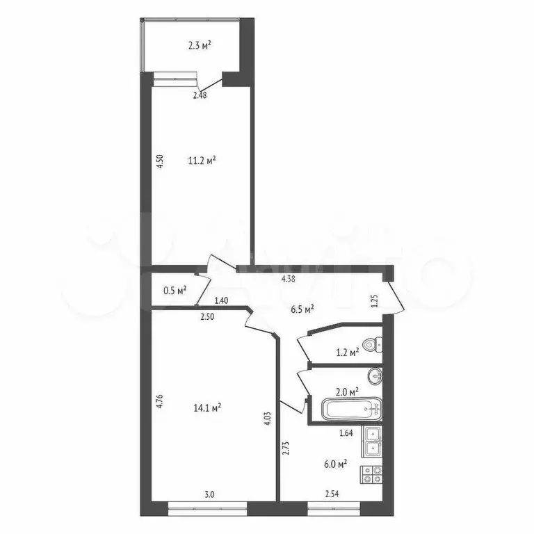 2-к. квартира, 42 м, 4/5 эт. - Фото 0