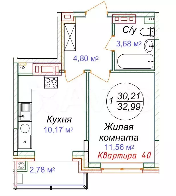 1-к. квартира, 33 м, 5/5 эт. - Фото 0