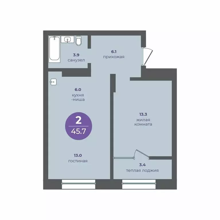 2-комнатная квартира: Красноярск, улица Кутузова, 1 (45.7 м) - Фото 0