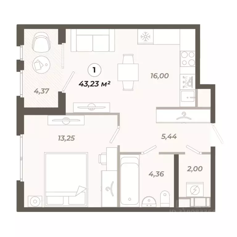 1-к кв. Санкт-Петербург ул. Коли Томчака, 21Д (43.23 м) - Фото 1