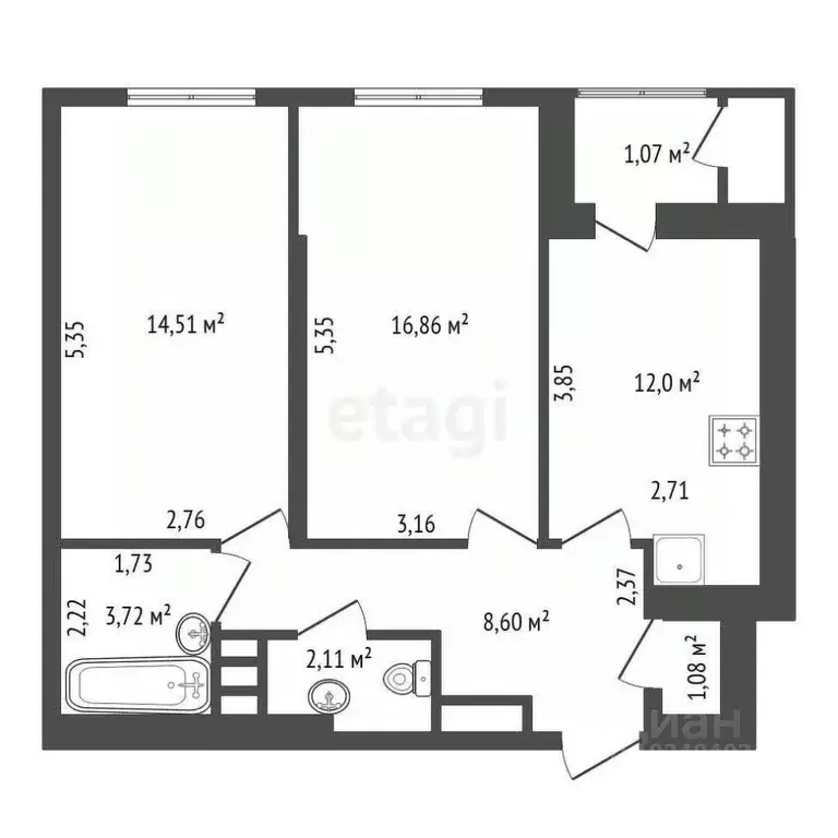 2-к кв. Башкортостан, Уфа ул. Рихарда Зорге, 67/2 (60.0 м) - Фото 2