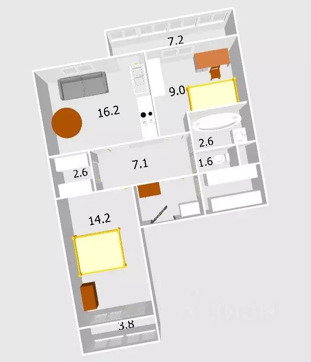 3-к кв. Башкортостан, Уфа ул. Мечтателей, 8 (71.3 м) - Фото 2