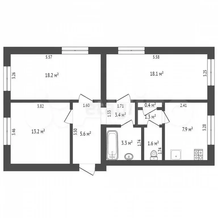 3-к. квартира, 73,1 м, 1/4 эт. - Фото 0
