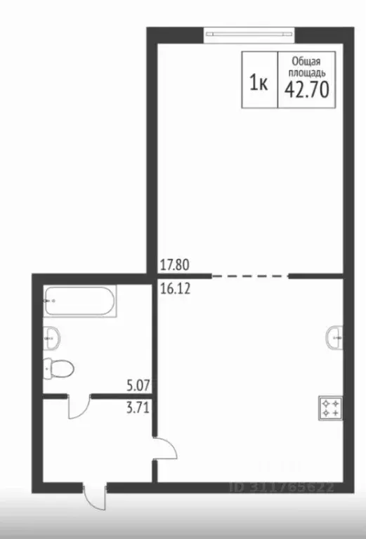 1-к кв. Тамбовская область, Тамбов проезд Запрудный, 10 (42.0 м) - Фото 1