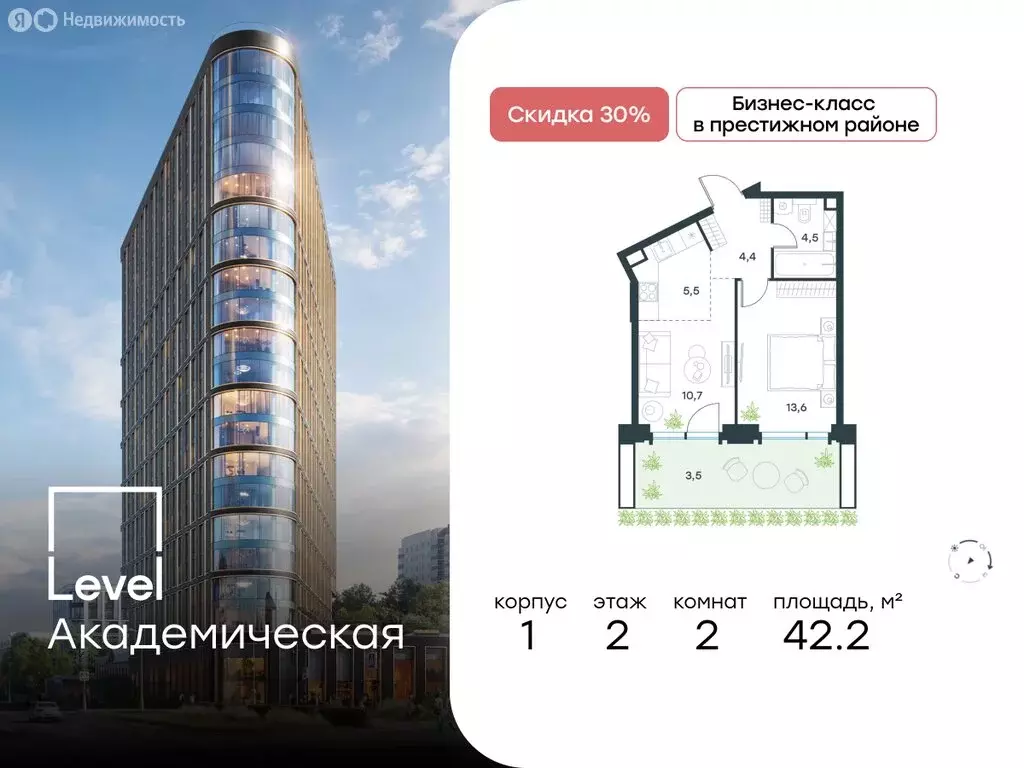 2-комнатная квартира: Москва, Профсоюзная улица, 2/22 (42.2 м) - Фото 0