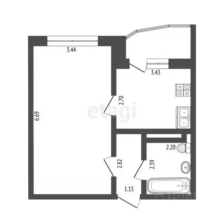 1-к кв. Тюменская область, Тюмень ул. Александра Митинского, 6 (40.9 ... - Фото 2