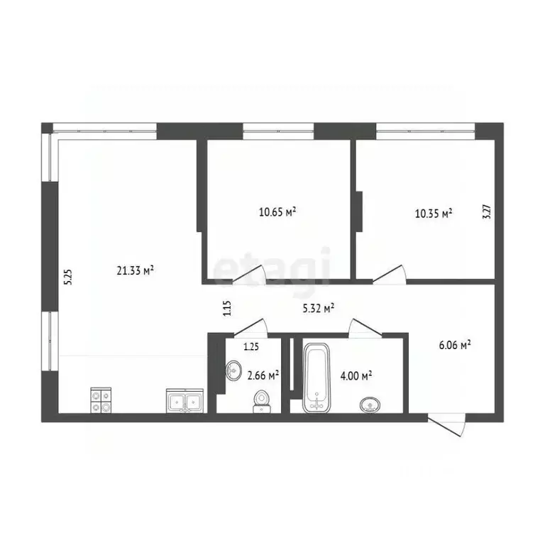 2-к кв. Тюменская область, Тюмень ул. Василия Подшибякина, 9 (58.4 м) - Фото 2