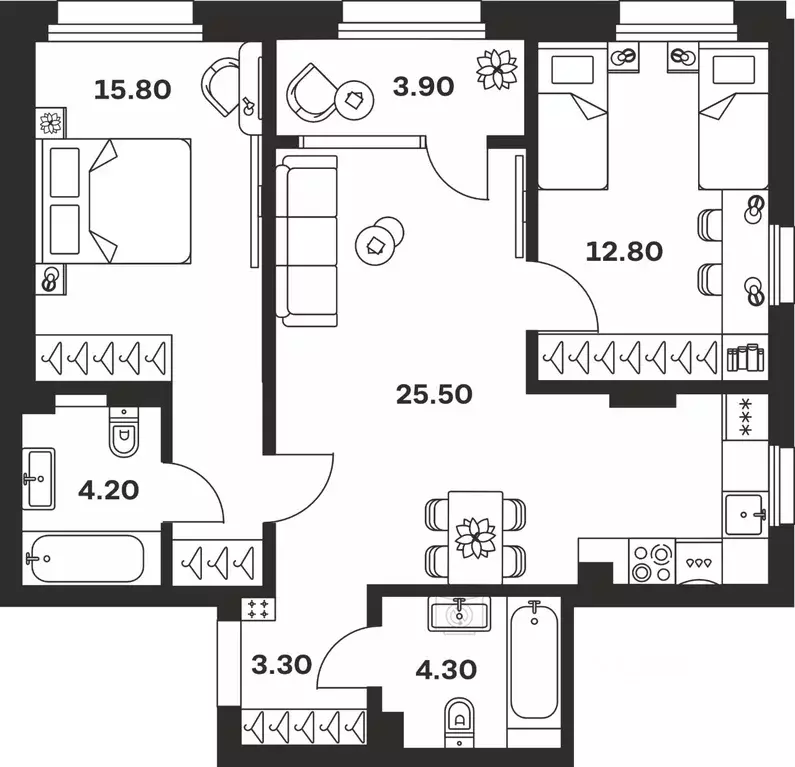 3-к кв. Тульская область, Тула ул. Михеева, 9А (69.8 м) - Фото 1