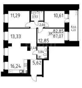 Продаётся 3-к квартира, 82.85 м - Фото 1