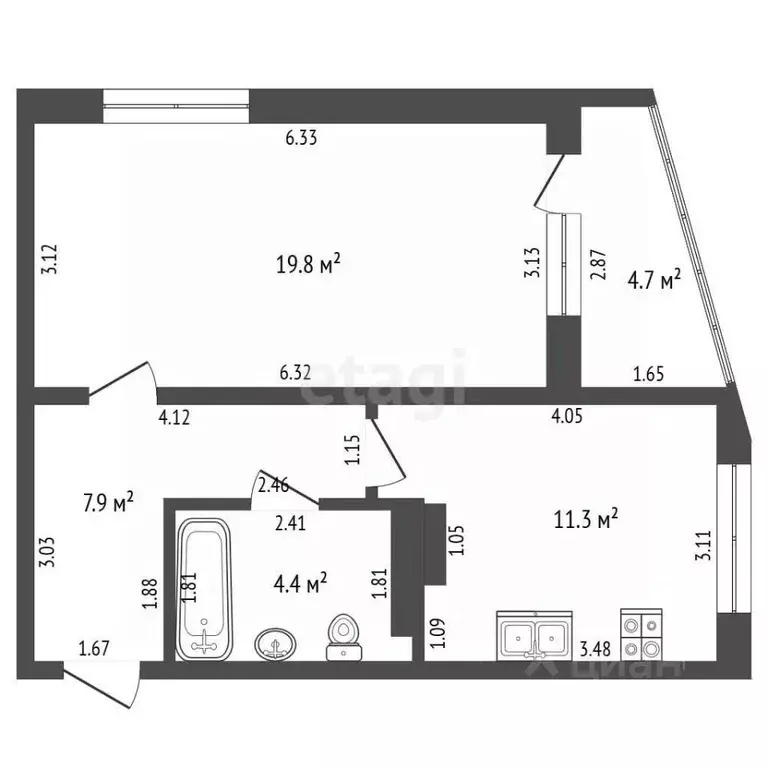 1-к кв. Чувашия, Чебоксары Ярмарочная ул., 19к3 (45.0 м) - Фото 2