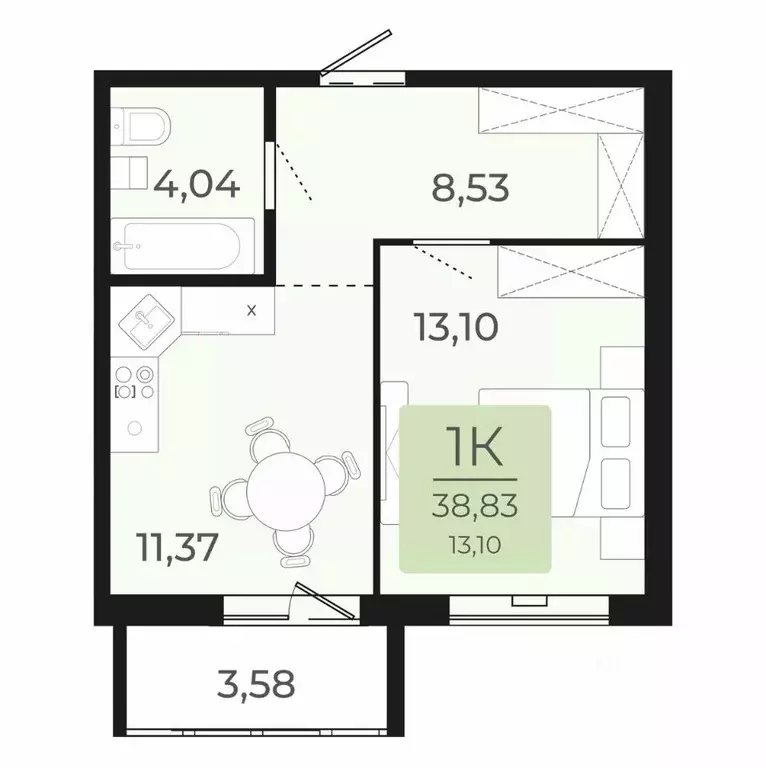 1-к кв. Новосибирская область, Обь Октябрьская ул., 5 (38.83 м) - Фото 0