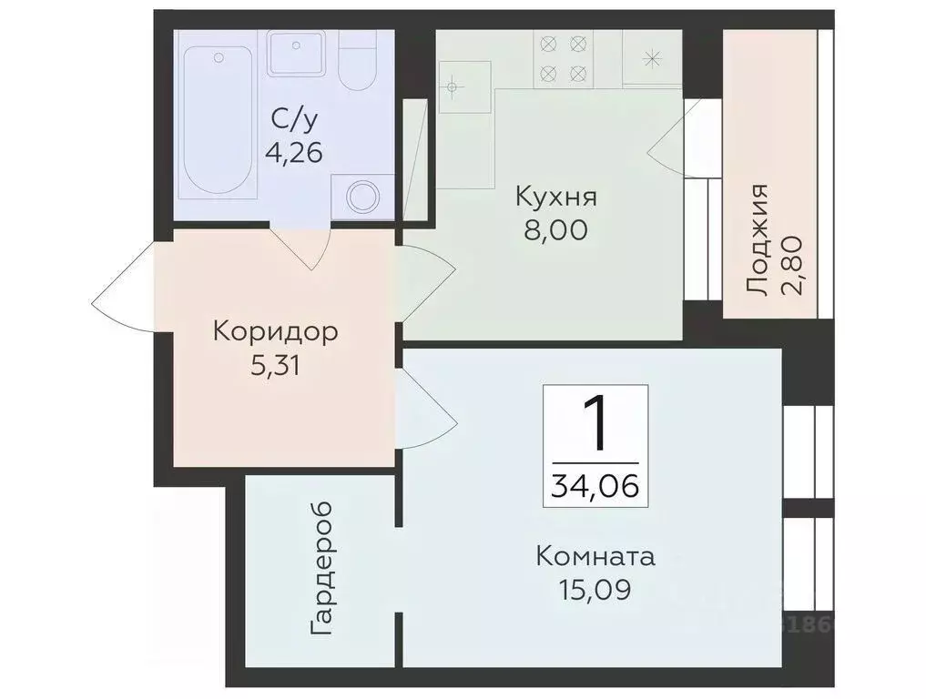 1-к кв. Воронежская область, Воронеж ул. Матросова (34.06 м) - Фото 0