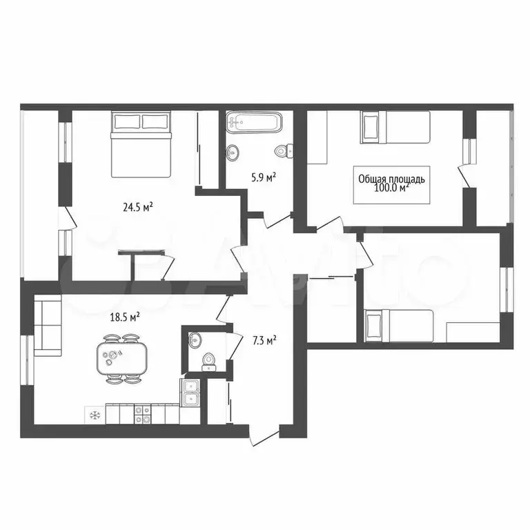 3-к. квартира, 100 м, 3/4 эт. - Фото 0