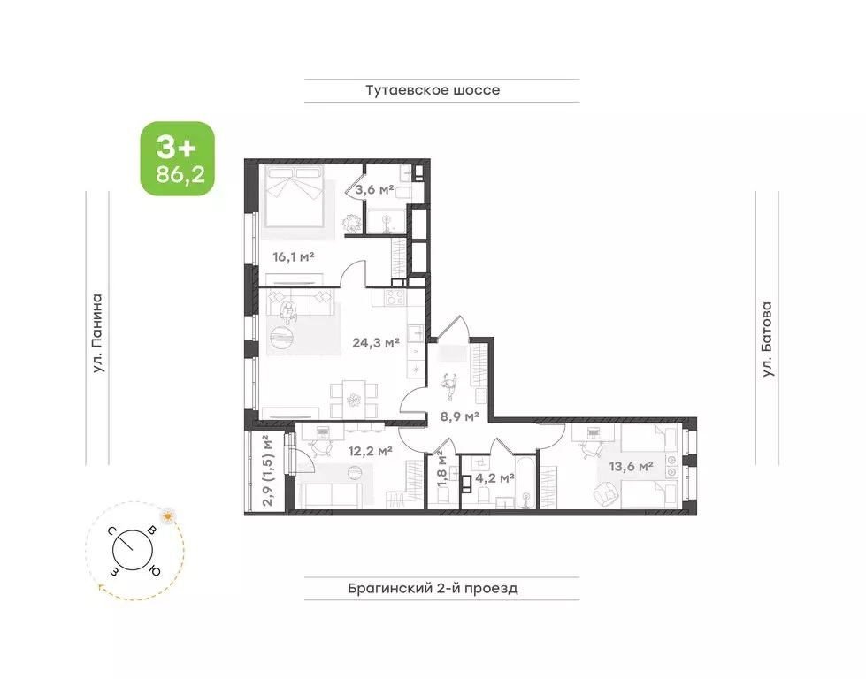3-комнатная квартира: Ярославль, Северный жилой район, 9-й микрорайон, ... - Фото 1