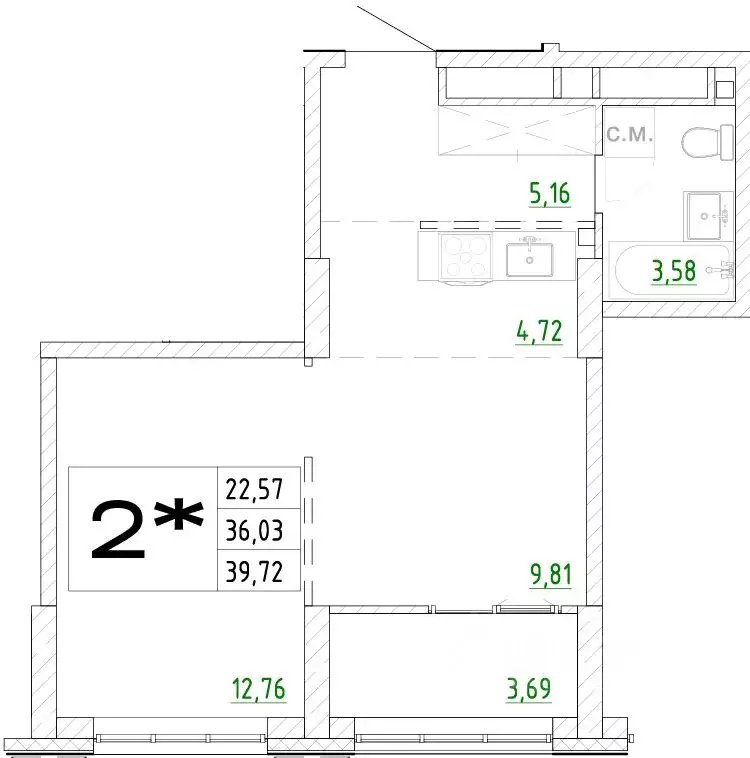 2-к кв. Приморский край, Владивосток Архитектор жилой комплекс (39.72 ... - Фото 1
