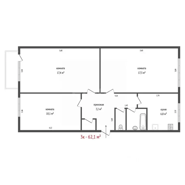 3-к кв. Свердловская область, Березовский ул. Толбухина, 13 (62.1 м) - Фото 1