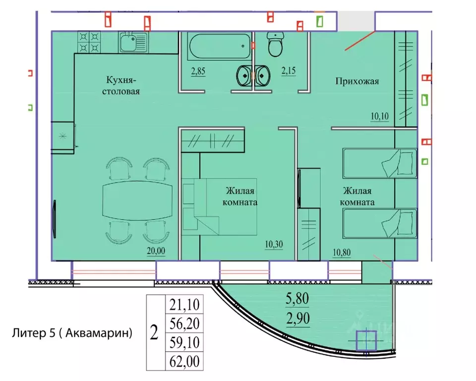 2-к кв. Ивановская область, Иваново Самоцветы мкр,  (62.0 м) - Фото 0