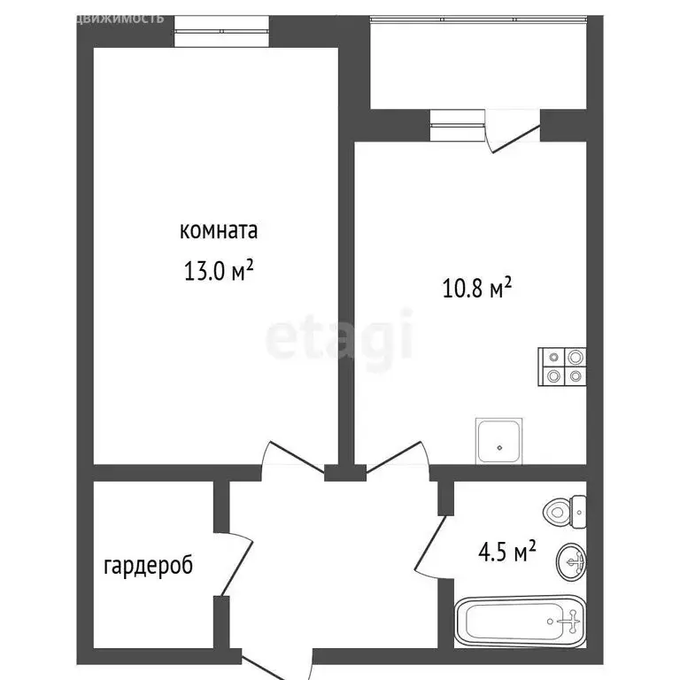 1-комнатная квартира: Калининград, Крейсерская улица, 2 (36 м) - Фото 1