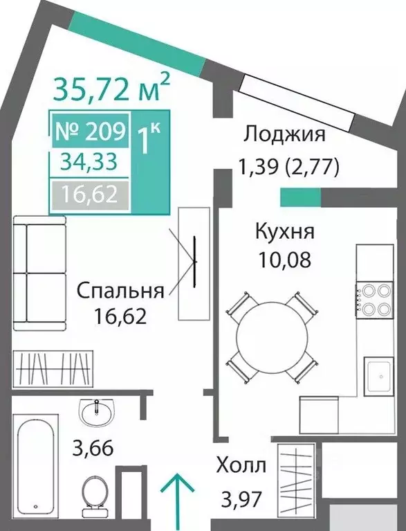 1-к кв. Крым, Симферополь Крымская роза мкр,  (35.72 м) - Фото 0