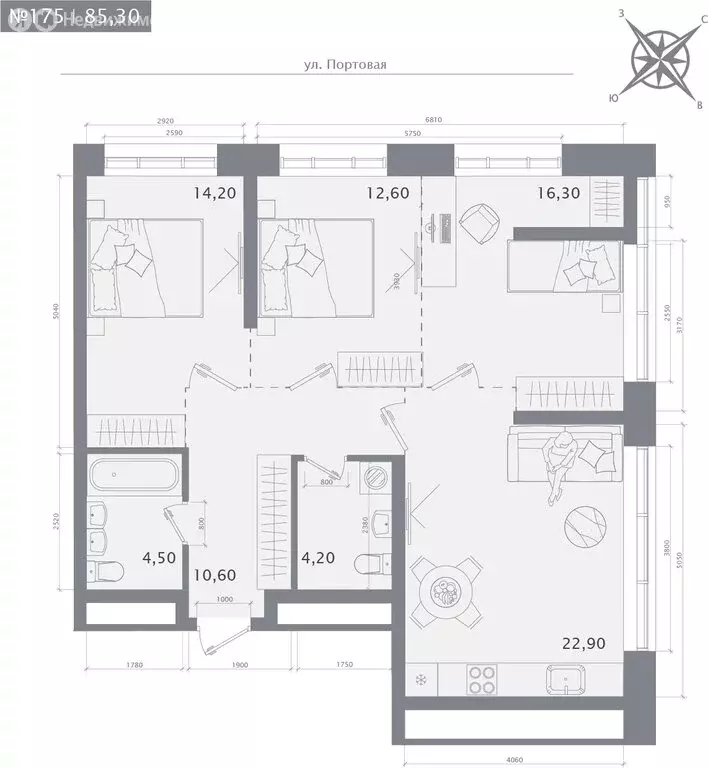 3-комнатная квартира: Казань, ЖК 1712 (85.3 м) - Фото 1